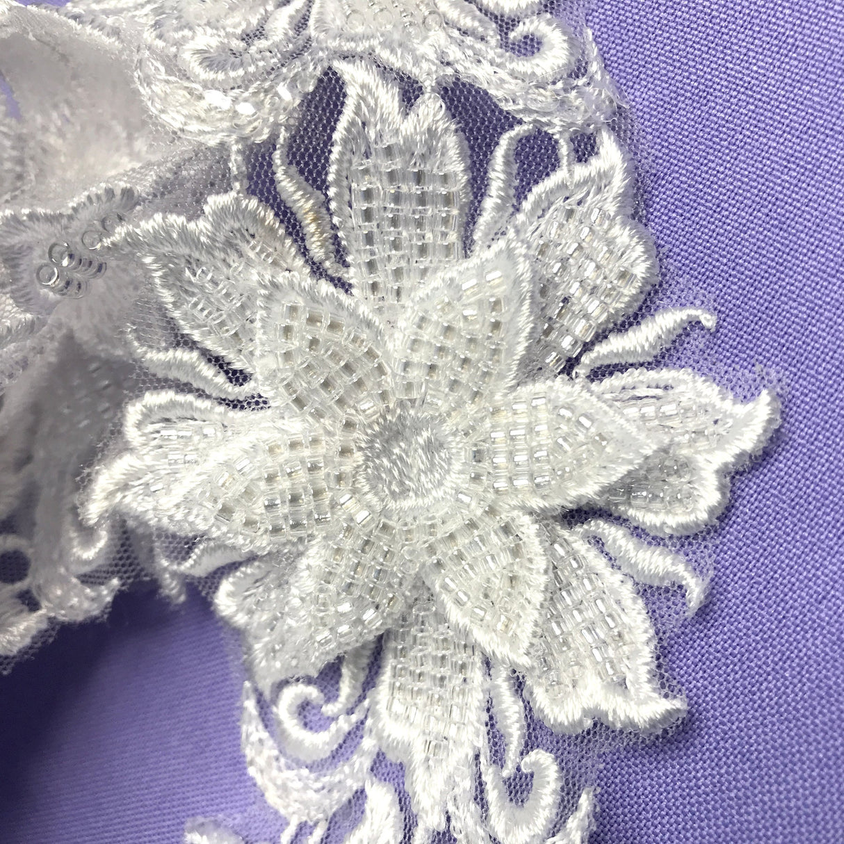 1 Yard Embroidered on 100% Polyester Net Mesh 2.5" Wide Beaded 3D Floral Lace Trimming