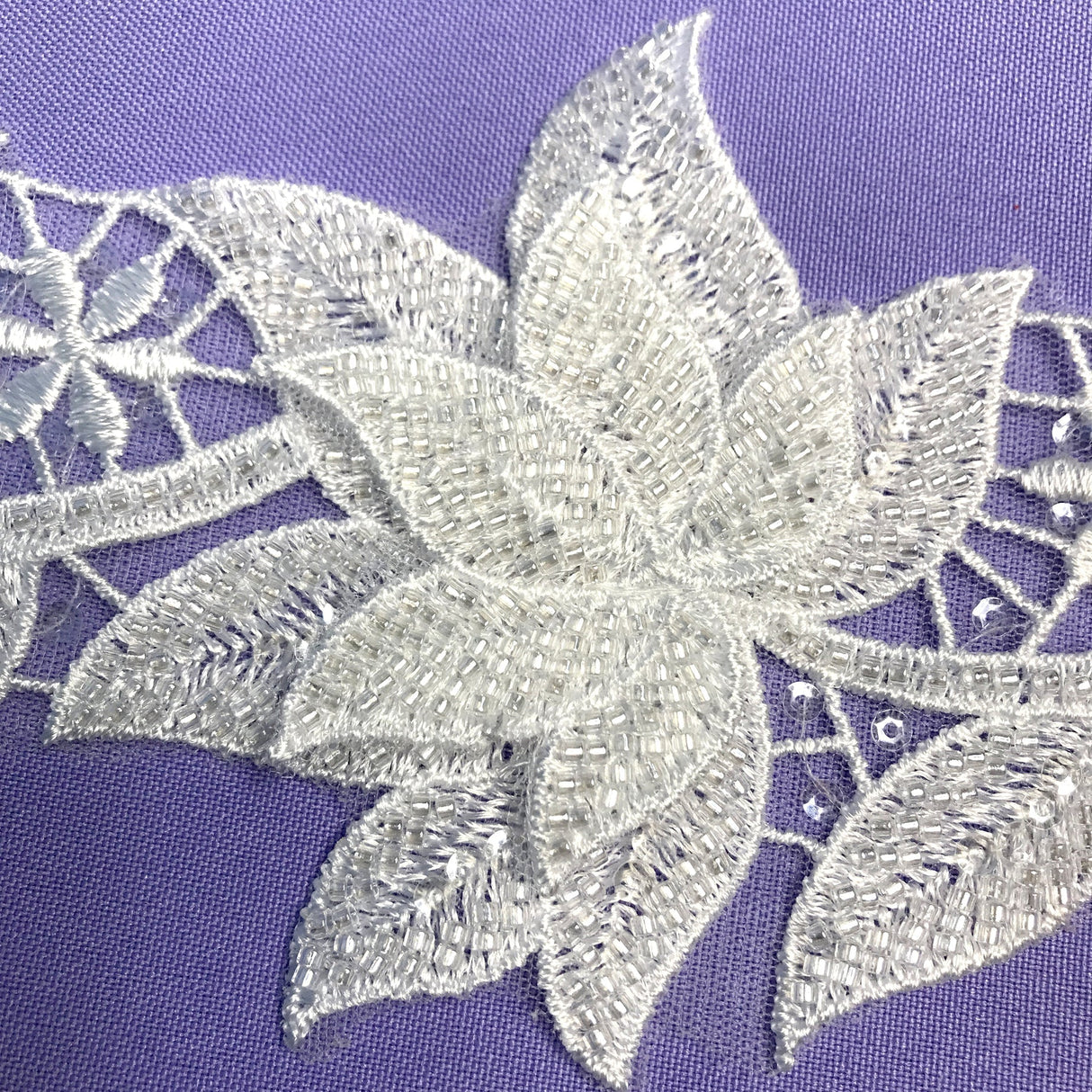 1 Yard Beaded 3D Floral Lace Trimming Embroidered on 100% Polyester Net Mesh 4" Wide