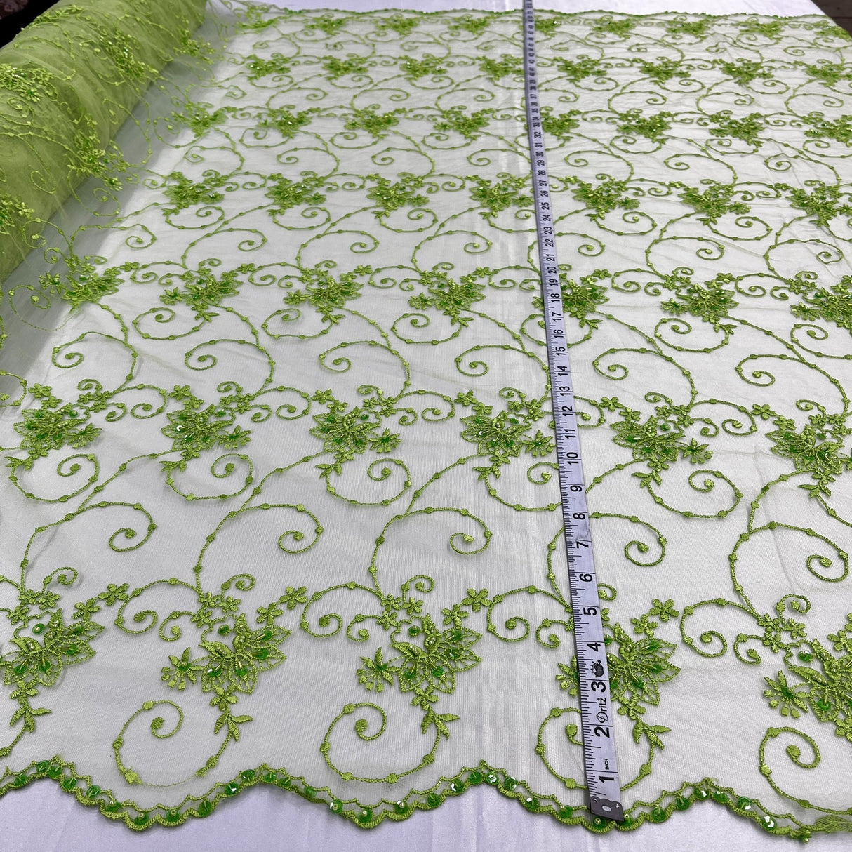 1 Yard Beaded Lace Fabric Embroidered Pearl Sequin Tulle Mesh Dress 52" Width