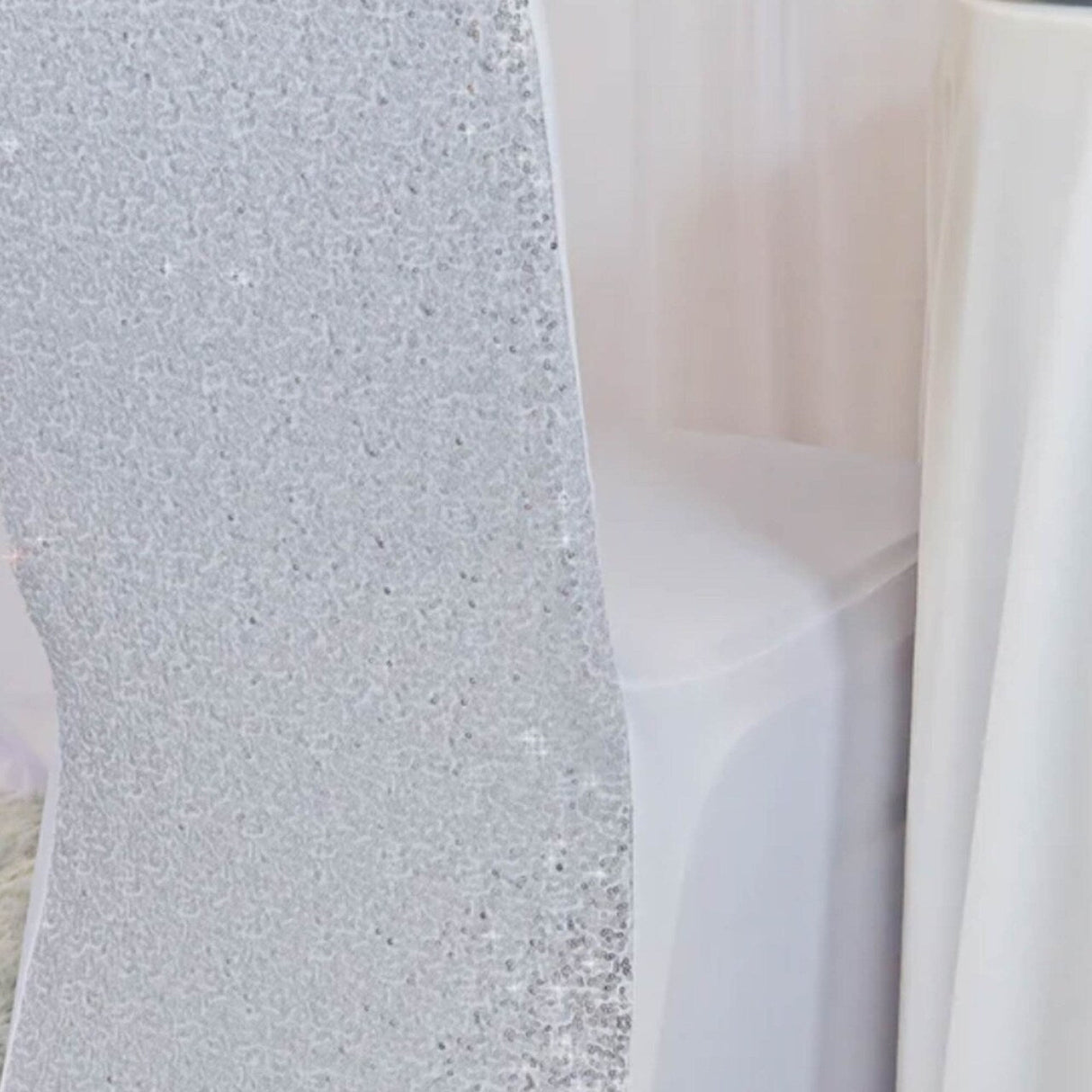 1 Piece Sequin Spandex Banquet Chair Cover Platinum Or Light Silver Stretch Elegant Decor