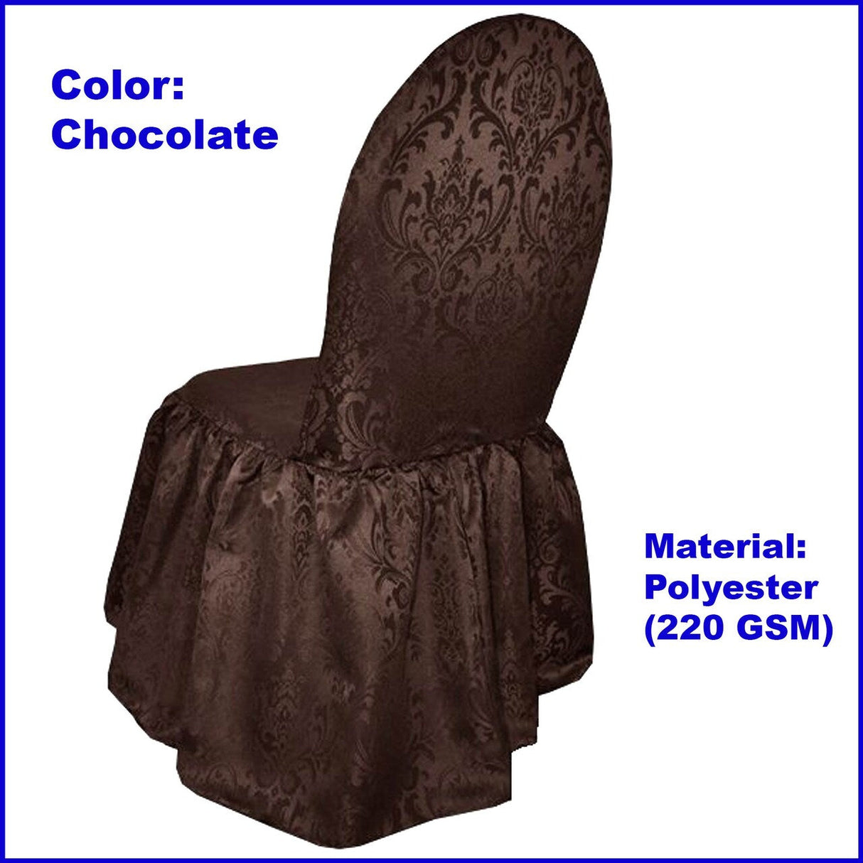 1 Piece Chocolate Floral Damask Jacquard Banquet Skirt Chair Cover, Elegant Polyester Event Seating