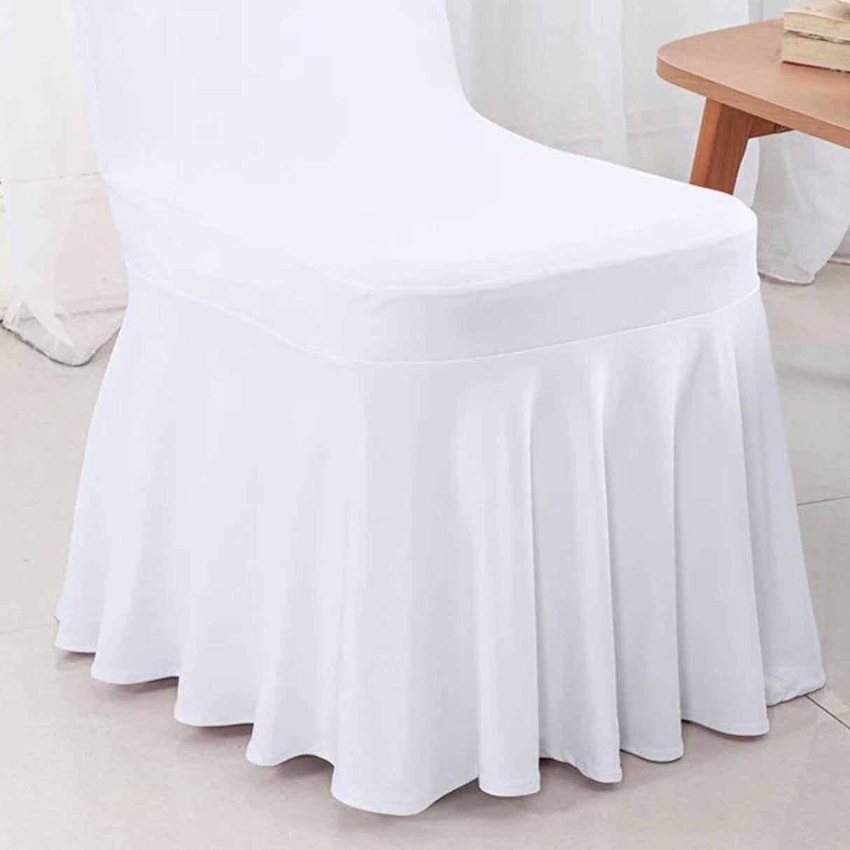 White Spandex Banquet Skirt Chair Cover for Weddings and Elegant Event Seating