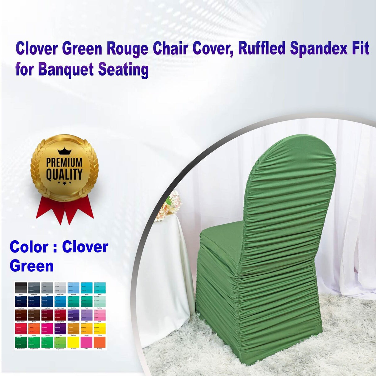 1 Piece Clover Green Rouge Chair Cover, Ruffled Spandex Fit for Banquet Seating