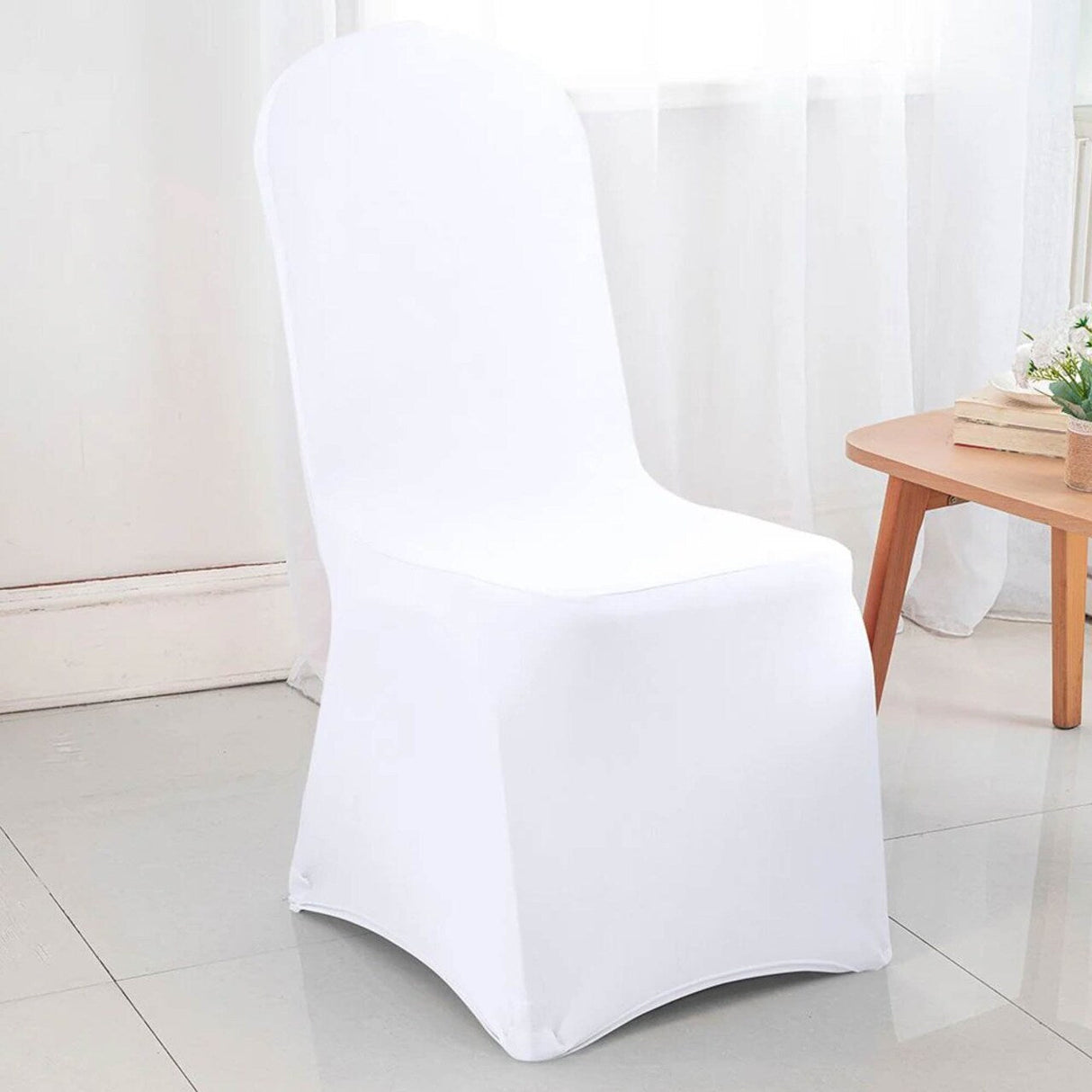 White Spandex Banquet Chair Cover with Stretch Fit for Weddings and Events