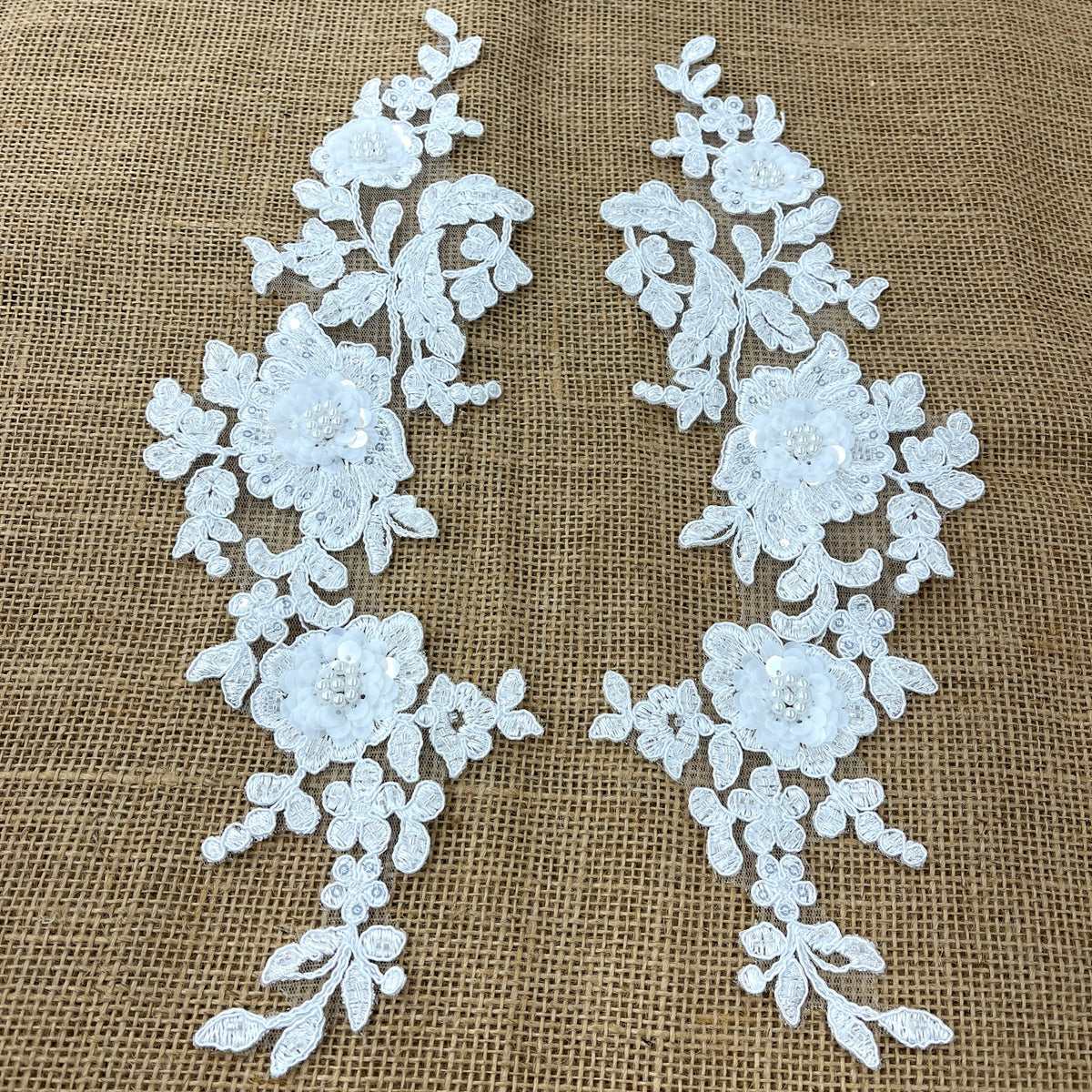 1 Yard Beaded & Corded Floral 3D Lace Applique Embroidered on 100% Polyester Net Mesh 11" x 3" Each Side
