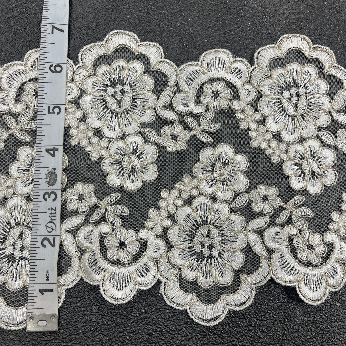 1 Yard Corded Double Sided Lace Trimming Embroidered on 100% Polyester Net Mesh 6.5" Wide