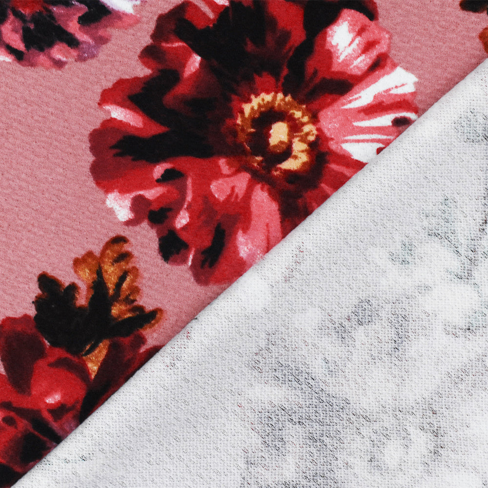 1 Yard Pink Multi Floral Printed Stretch Crepe Liverpool Double Knit Fabric Horizontal Stretch 60 Inches Wide