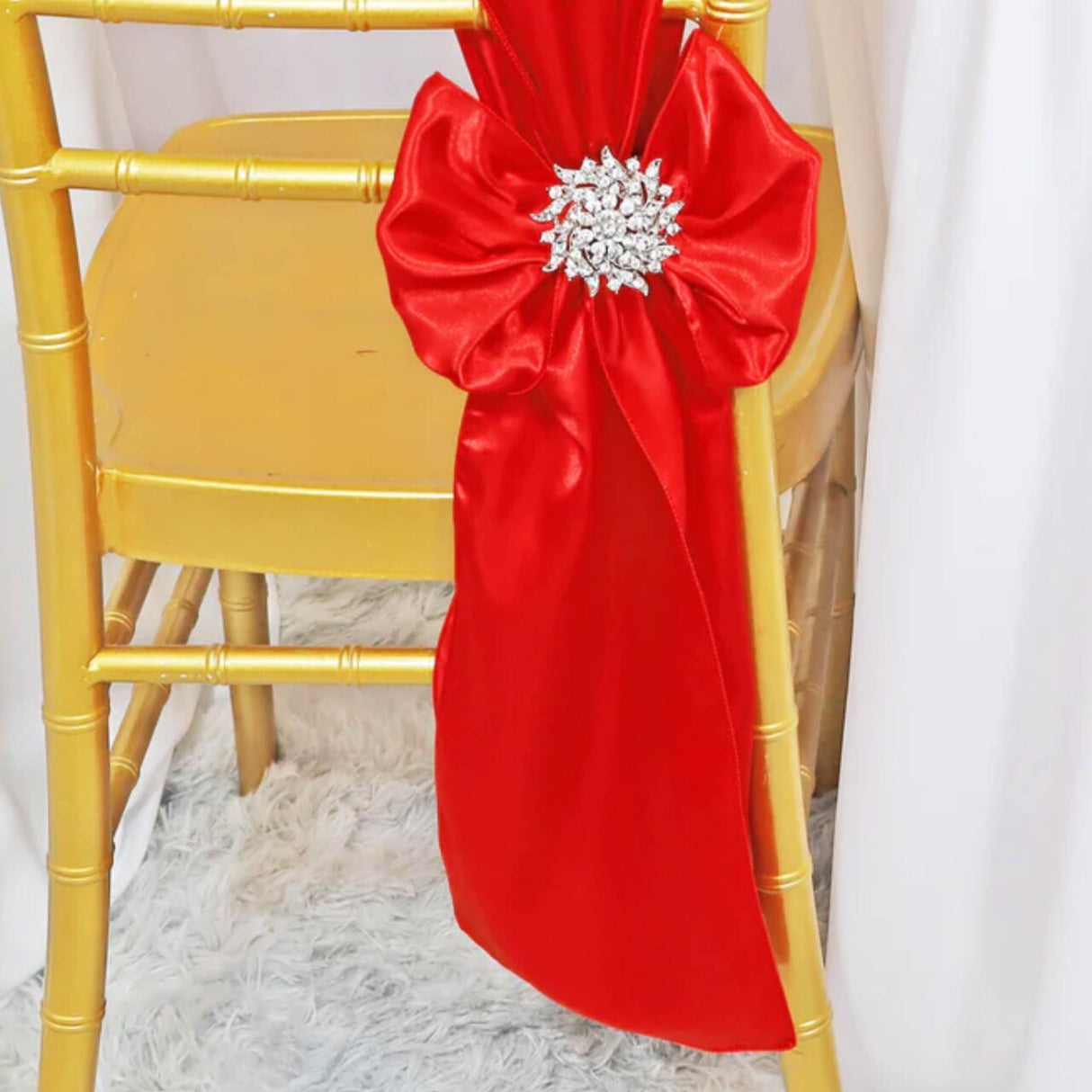 10 Pieces Red Satin Chair Strips, 8"x108" Sophisticated Event Decorations