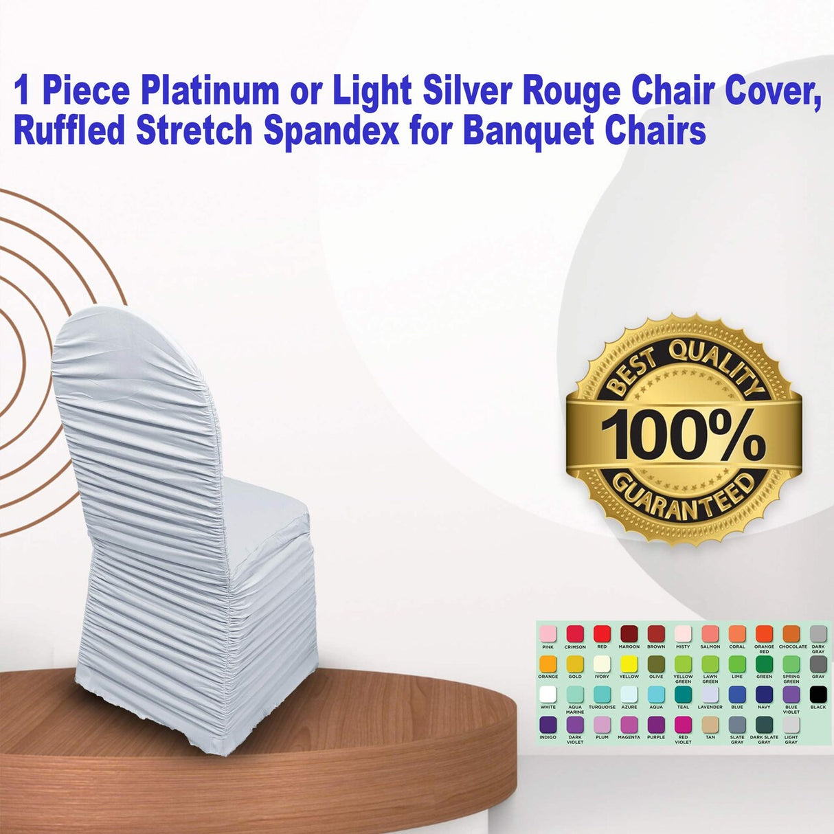 1 Piece Platinum Light Silver Rouge Chair Cover, Ruffled Stretch Spandex for Banquet Chairs