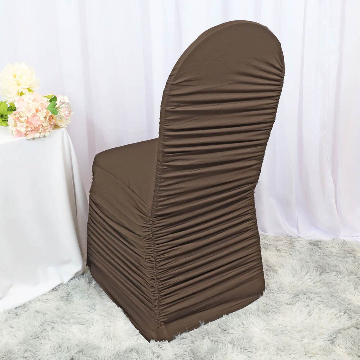 1 Piece Chocolate Rouge Banquet Chair Cover Ruffled Spandex for Elegant Events