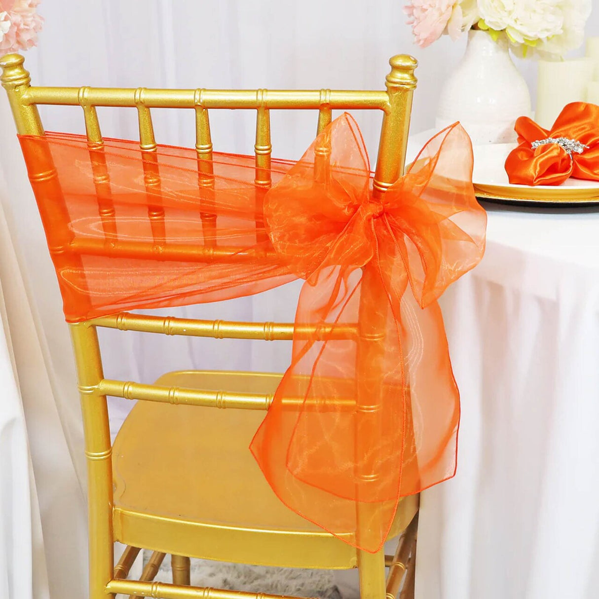 10 Pieces Orange Organza Chair Sashes 8"x108" Sheer Elegant Event Accent