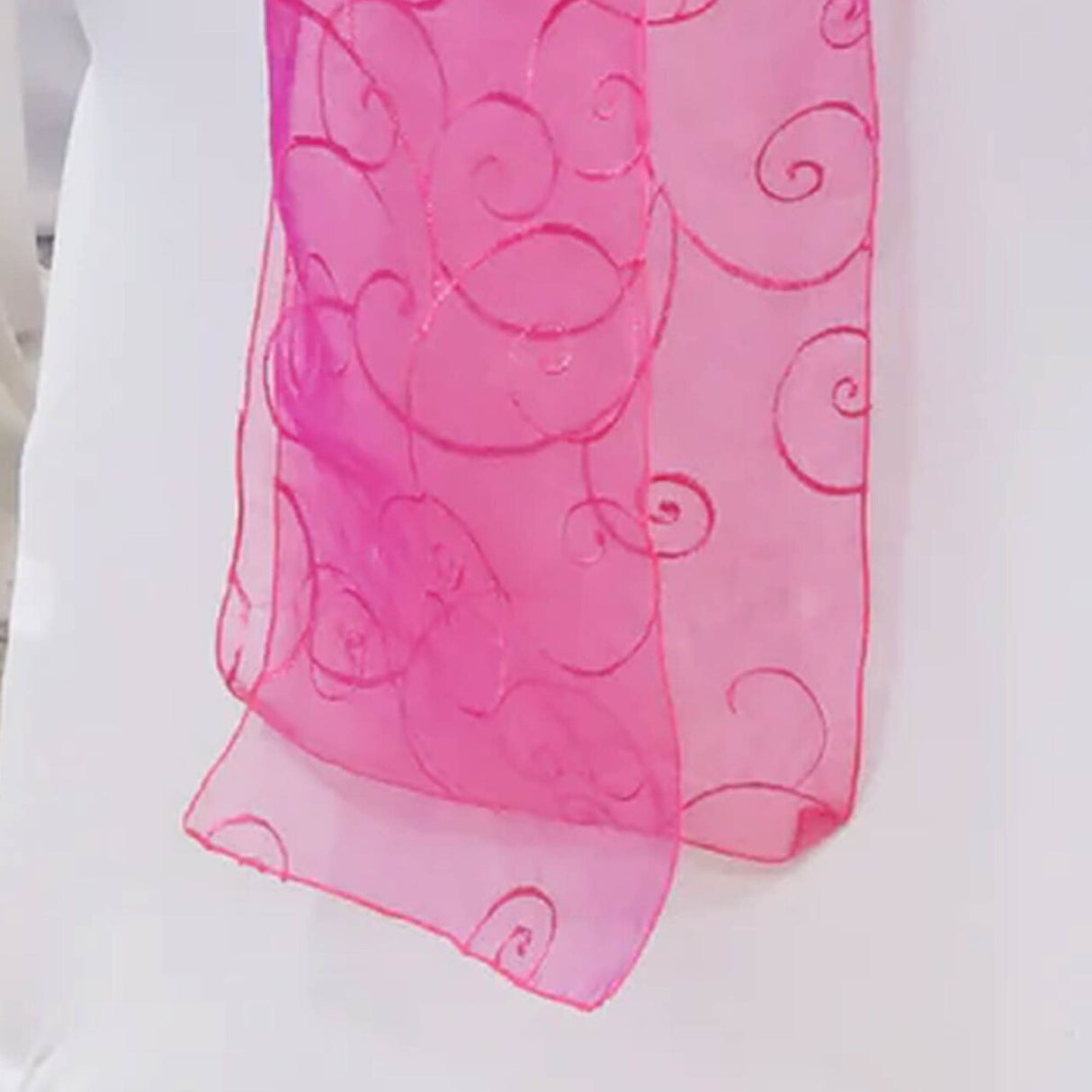 10 Pieces Fuchsia Embroidered Organza Chair Sashes Sheer Elegant Event Decor Bows 8"x108"