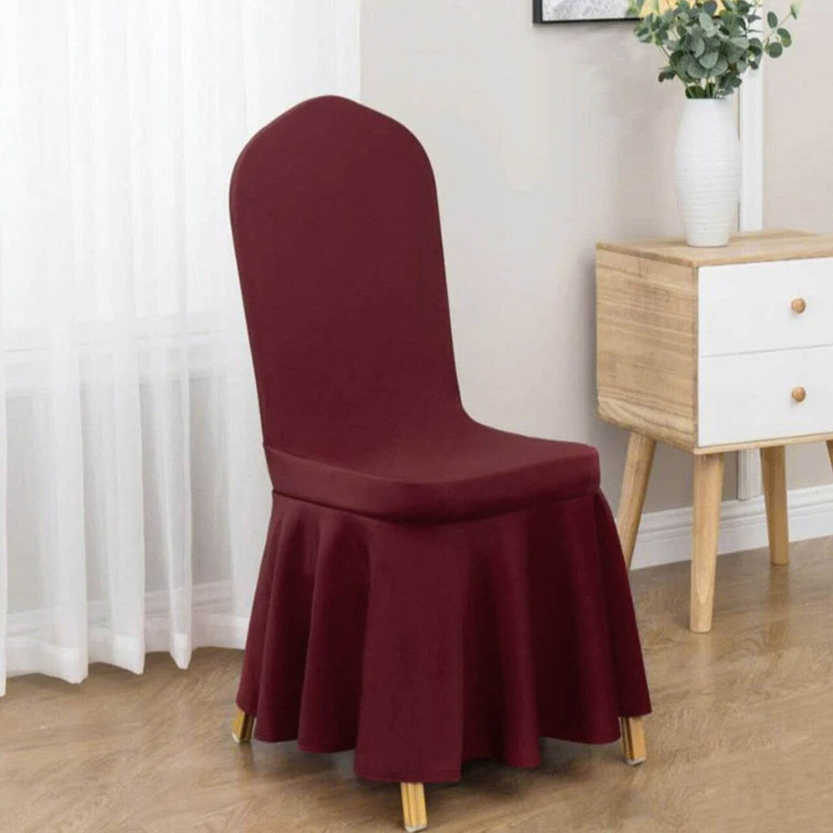 1 Piece Spandex Banquet Skirt Chair Cover Burgundy Stretch Elegant Wedding Decor