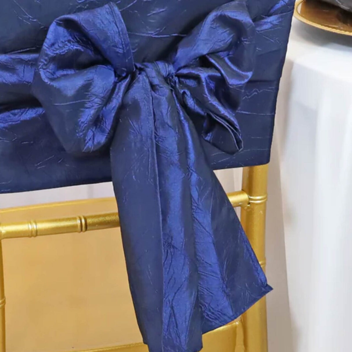 10 Pieces Navy or Blue Crushed Taffeta Chair Sashes 9.5x108" Royal Elegance