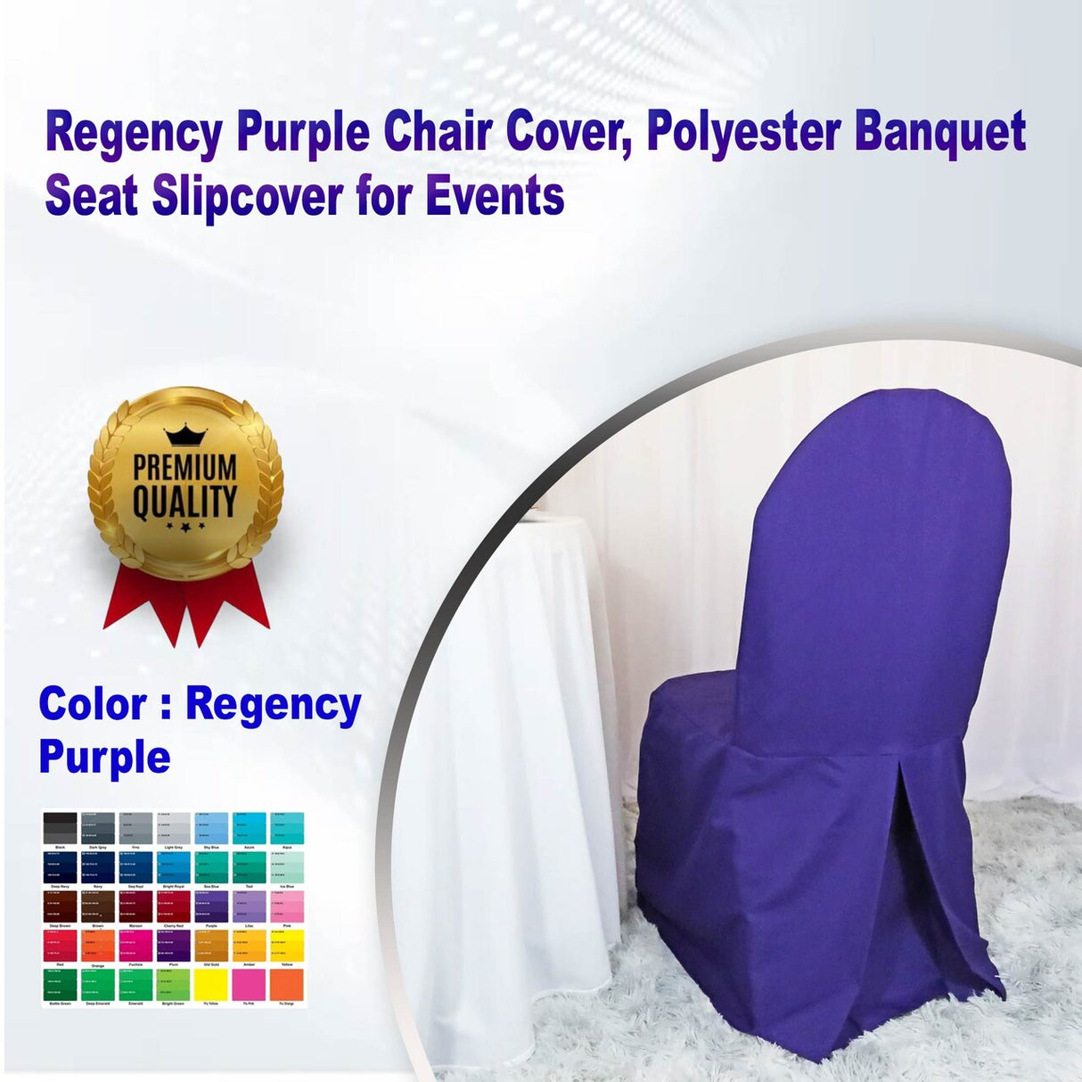 1 Piece Regency Purple Chair Cover, Polyester Banquet Seat Slipcover for Events