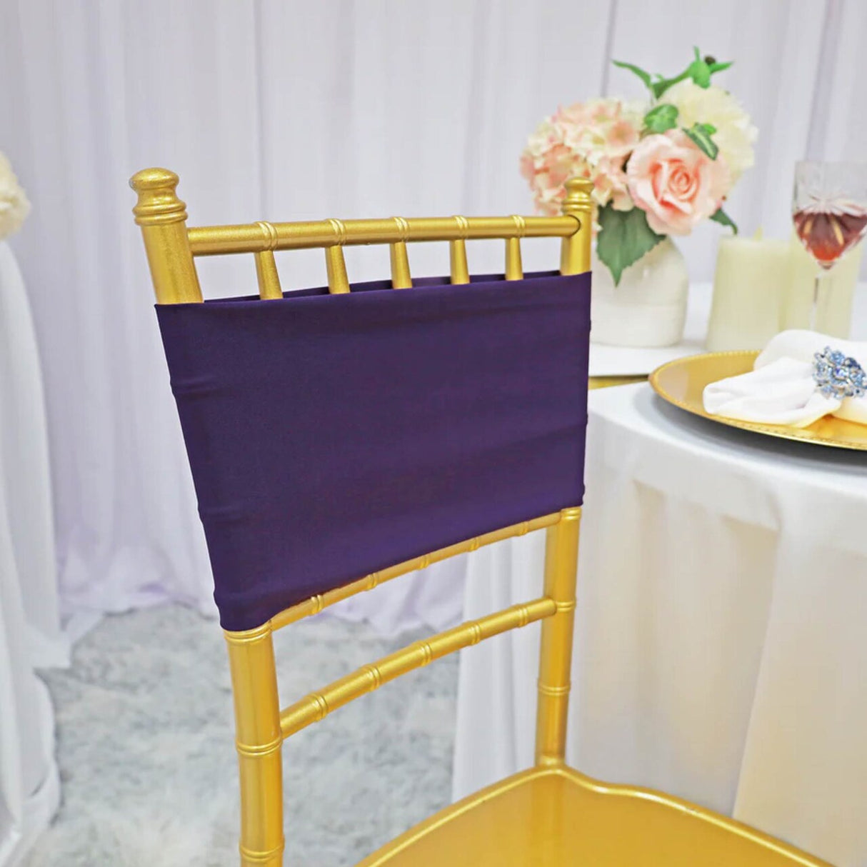 10 Pieces Eggplant Stretch Spandex Chair Bands for Banquet Chairs 7 x 13 Inches