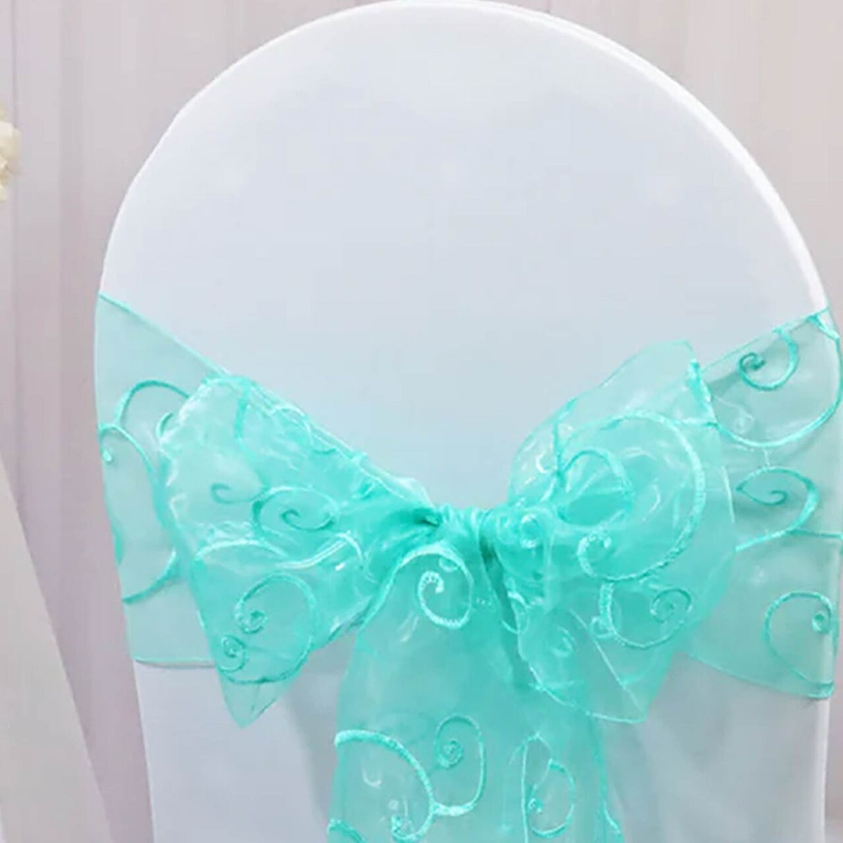 10 Pieces Tiff Blue Or Aqua Blue Embroidered Organza Chair Sashes 8"x108" Luxury Event & Wedding Decor