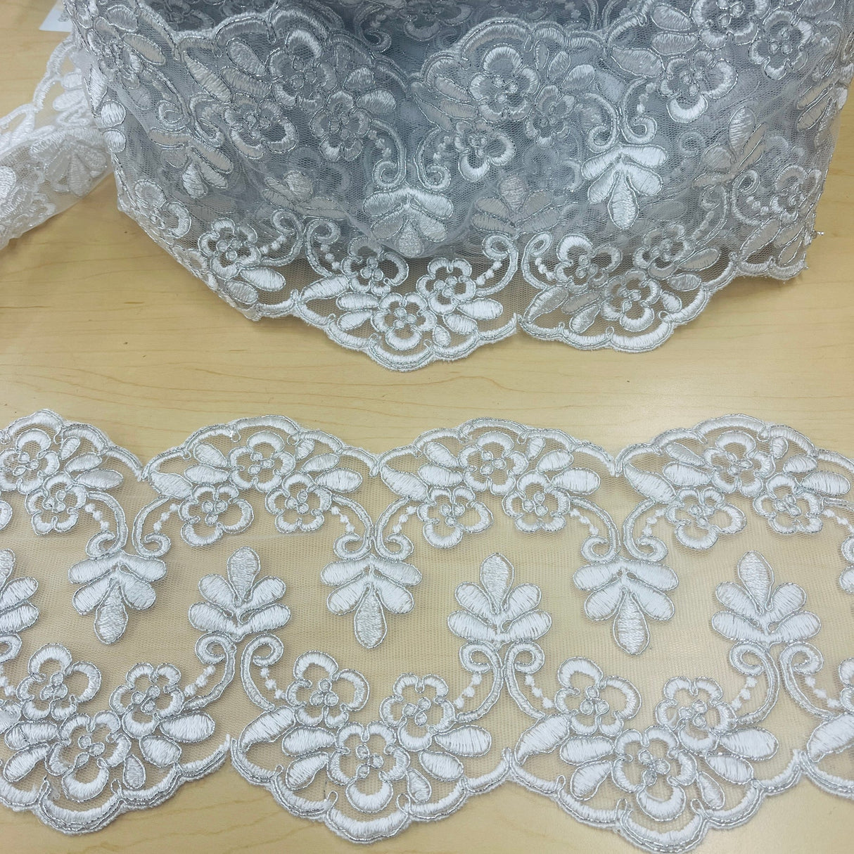 1 Yard Corded Double Sided Lace Trimming 100% Polyester Net Mesh 6″ Wide