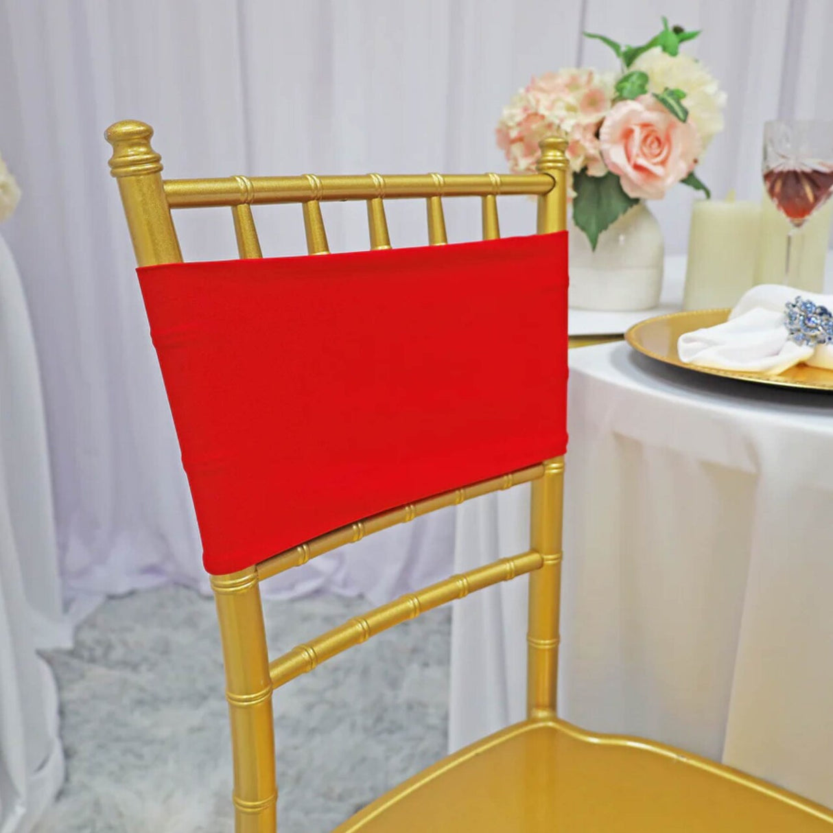 10 Pieces Stretchy Bold Red Spandex Chair Bands for Banquet Chairs 7 x 13 Inches