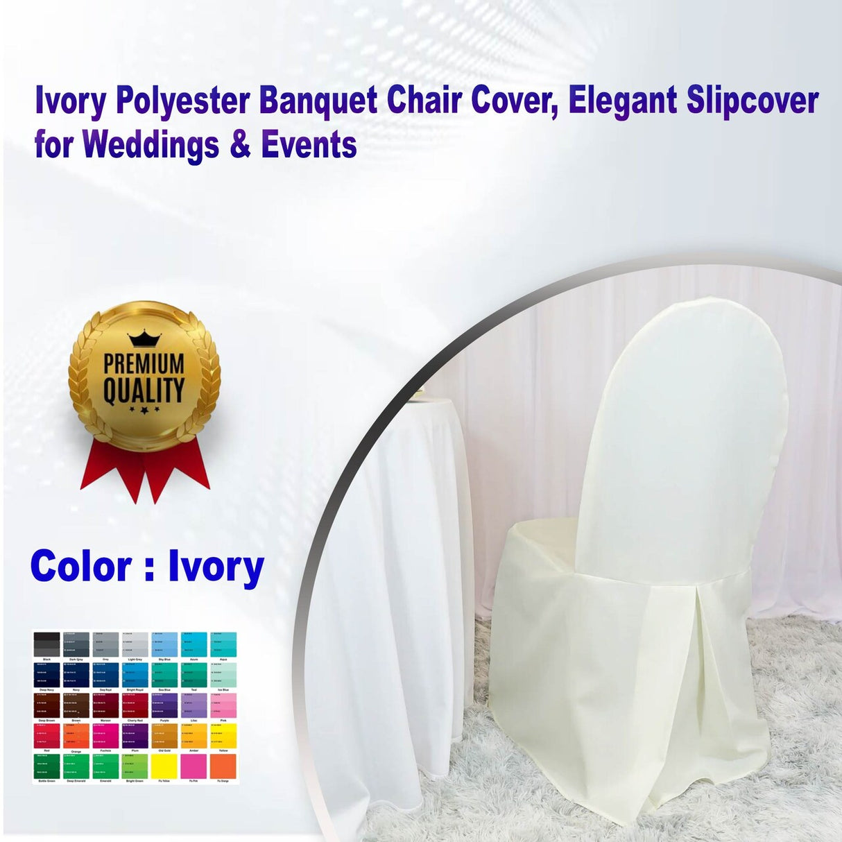 1 Piece Ivory Polyester Banquet Chair Cover, Elegant Slipcover for Weddings & Events