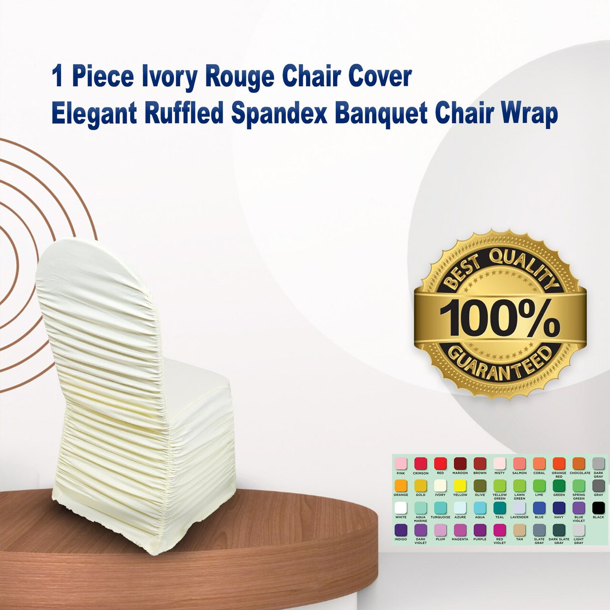 1 Piece Ivory Rouge Chair Cover, Elegant Ruffled Spandex Banquet Chair Wrap