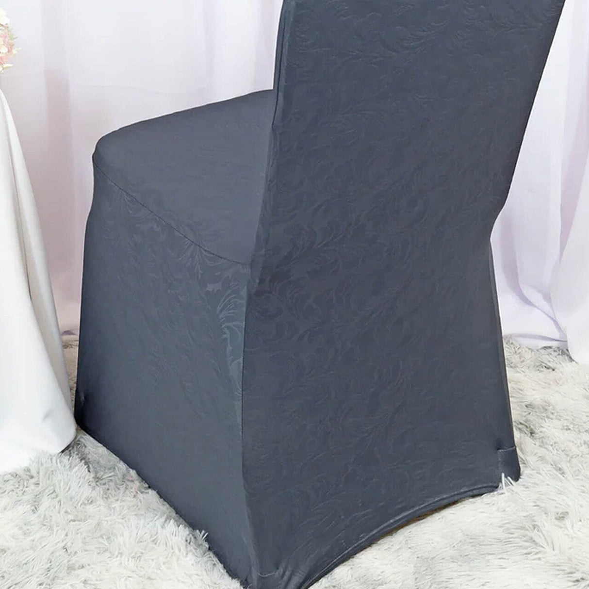 1 Piece Pewter Charcoal Embossed Vintage Spandex Banquet Chair Cover Classic Elegance
