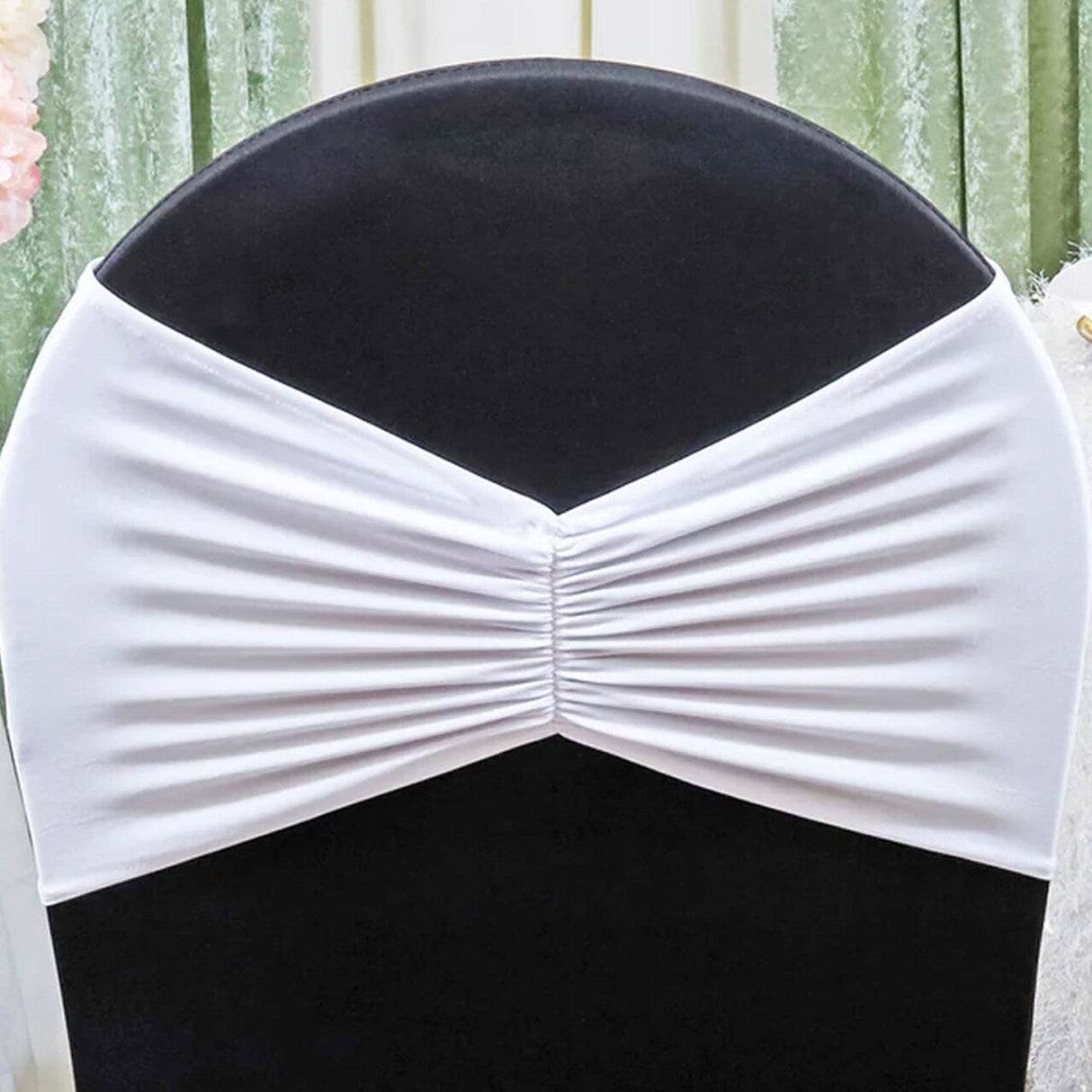 10 Pieces White Ruffled Spandex Chair Bands for Classic Wedding Decor 8x13 inches