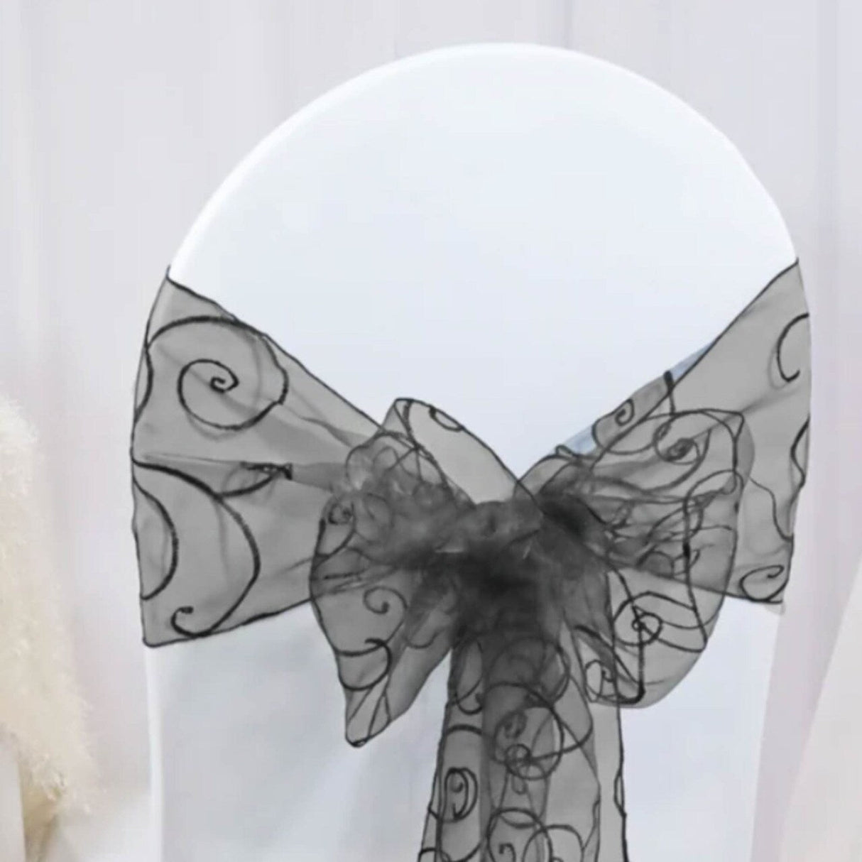 10 Pieces Black Embroidered Organza Chair Sashes 8"x108" for Elegant Event Styling