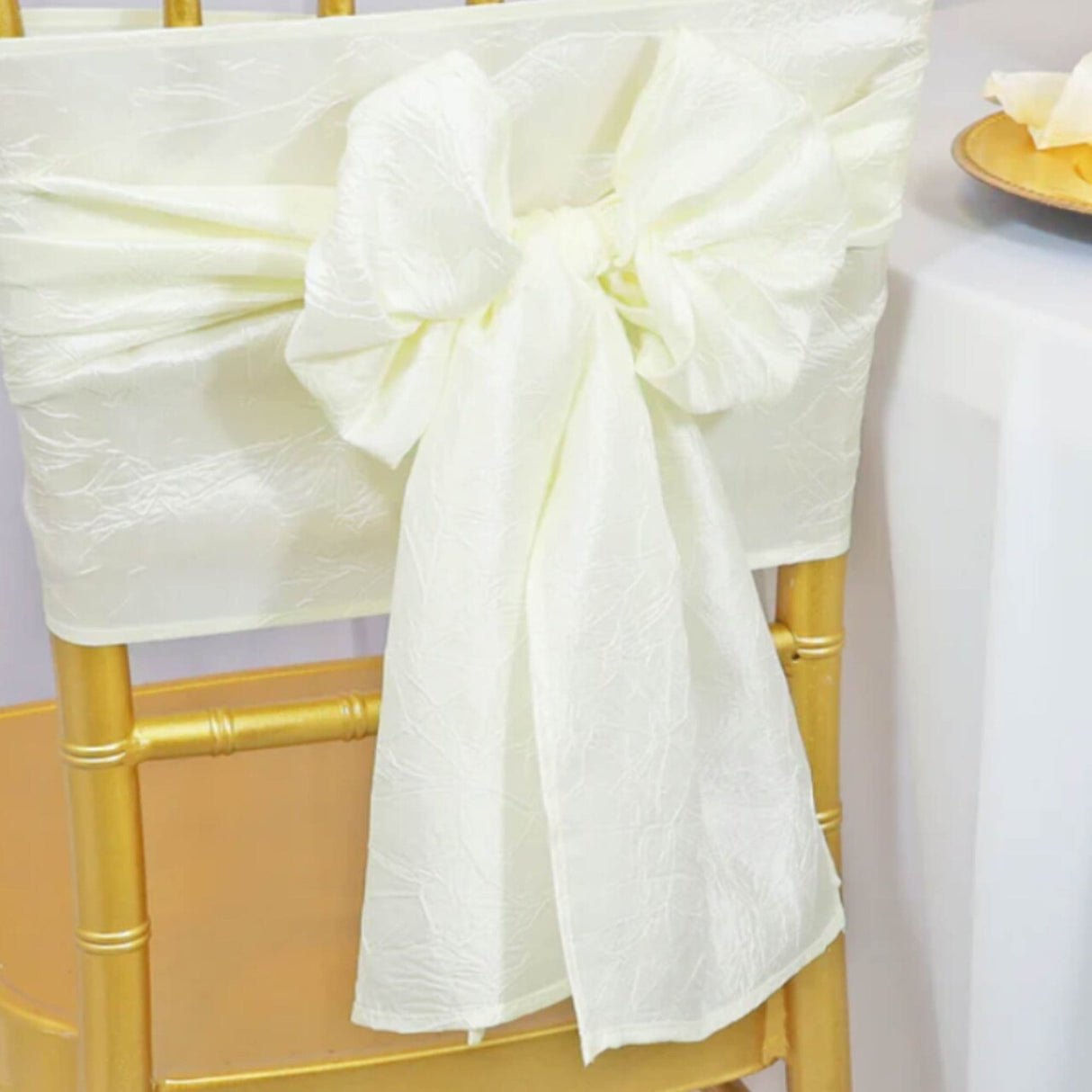 10 Pieces Crushed Taffeta Chair Sashes 9.5 x 108 inches Ivory Classic Elegance