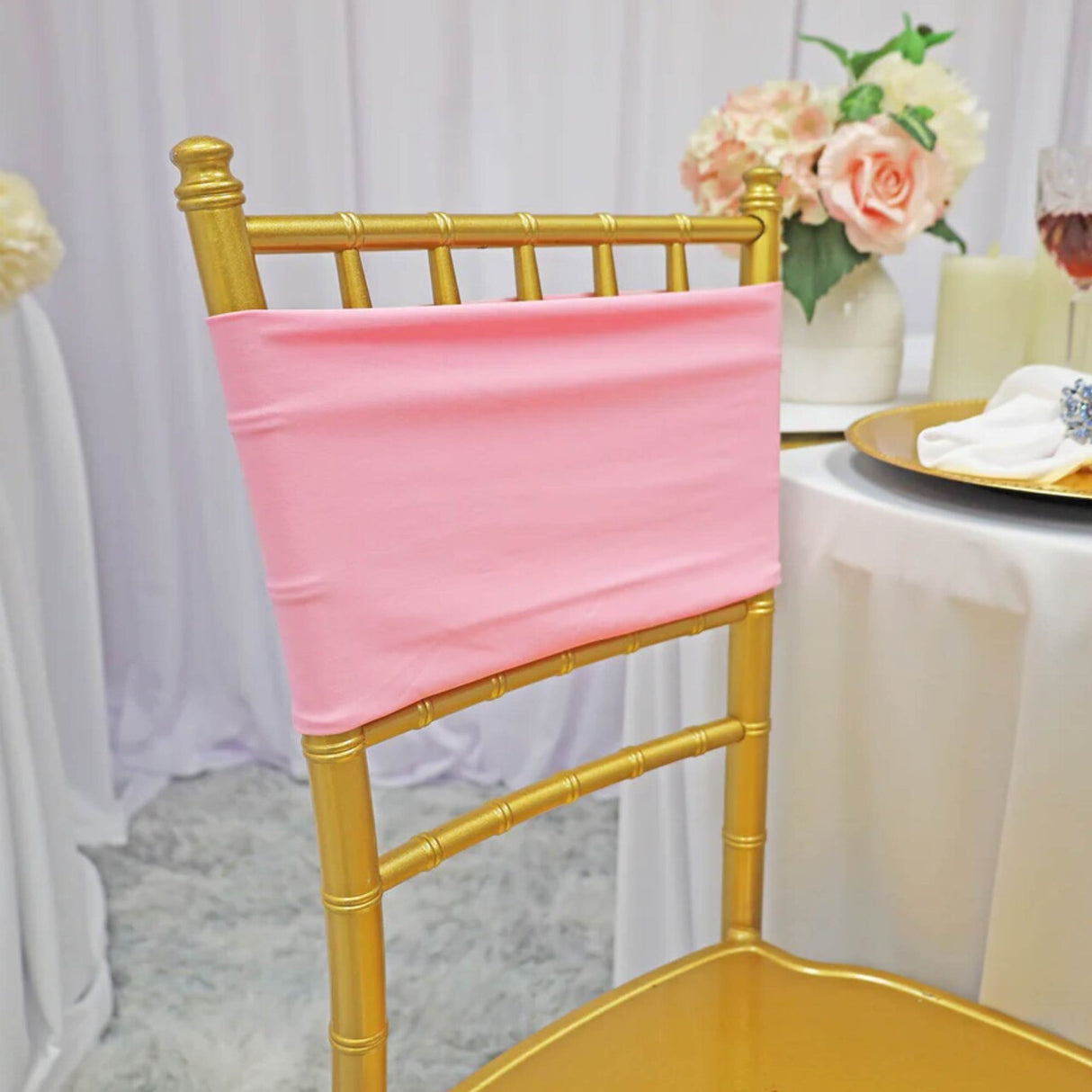 10 Pieces Stretchy Soft Pink Spandex Chair Bands 7 x 13 Inches