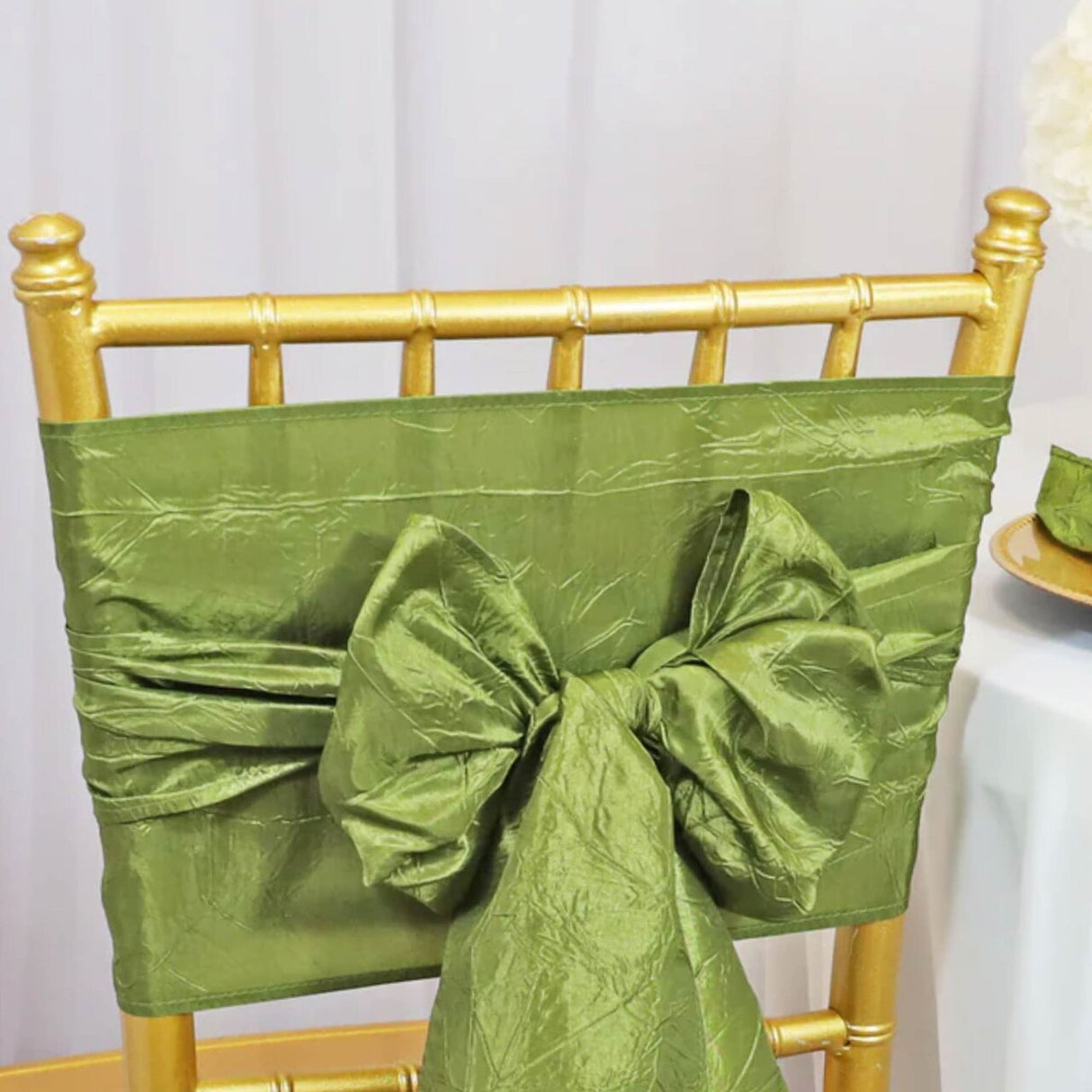 10 Pieces Moss Green Crushed Taffeta Chair Sashes 9.5x108"