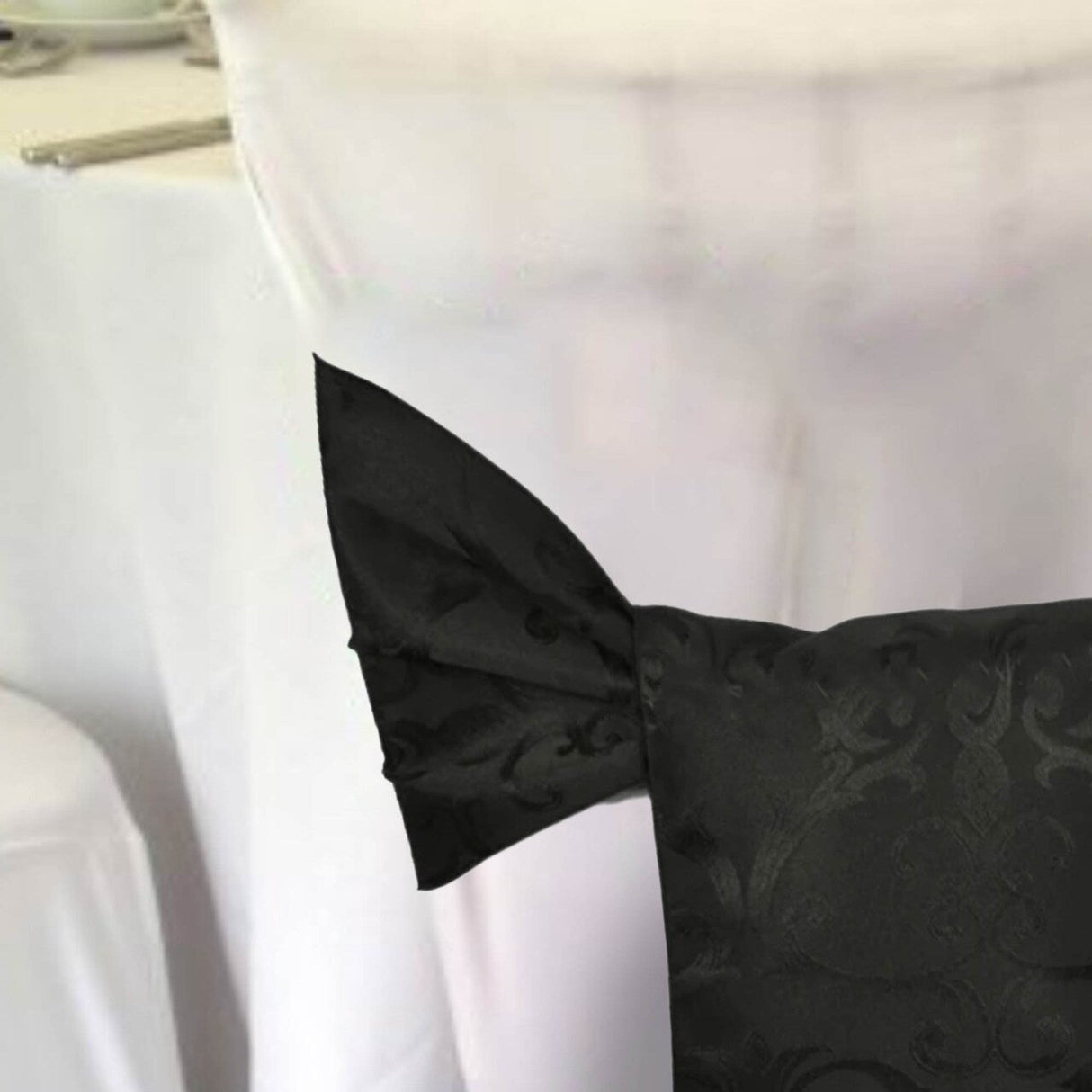 10 Pieces Black Versailles Chopin Damask Jacquard Polyester Chair Sashes 7.5"x108"