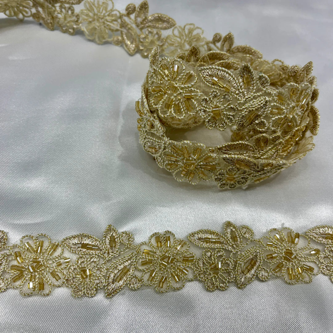 1 Yard Delicate Beaded Corded Lace Trimming Embroidered Polyester Organza for Dresses 1 Inch Width