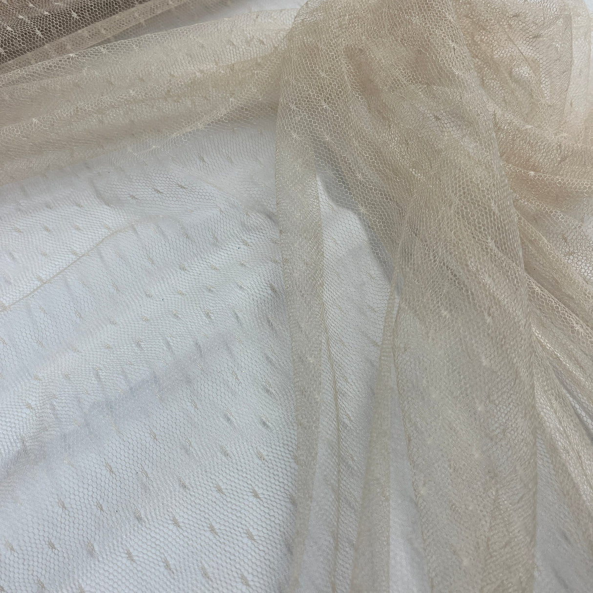 1 Yard Ivory Stretch Dots Point Net Mesh Fabric Lightweight Soft Durable Material 60 Inch Width