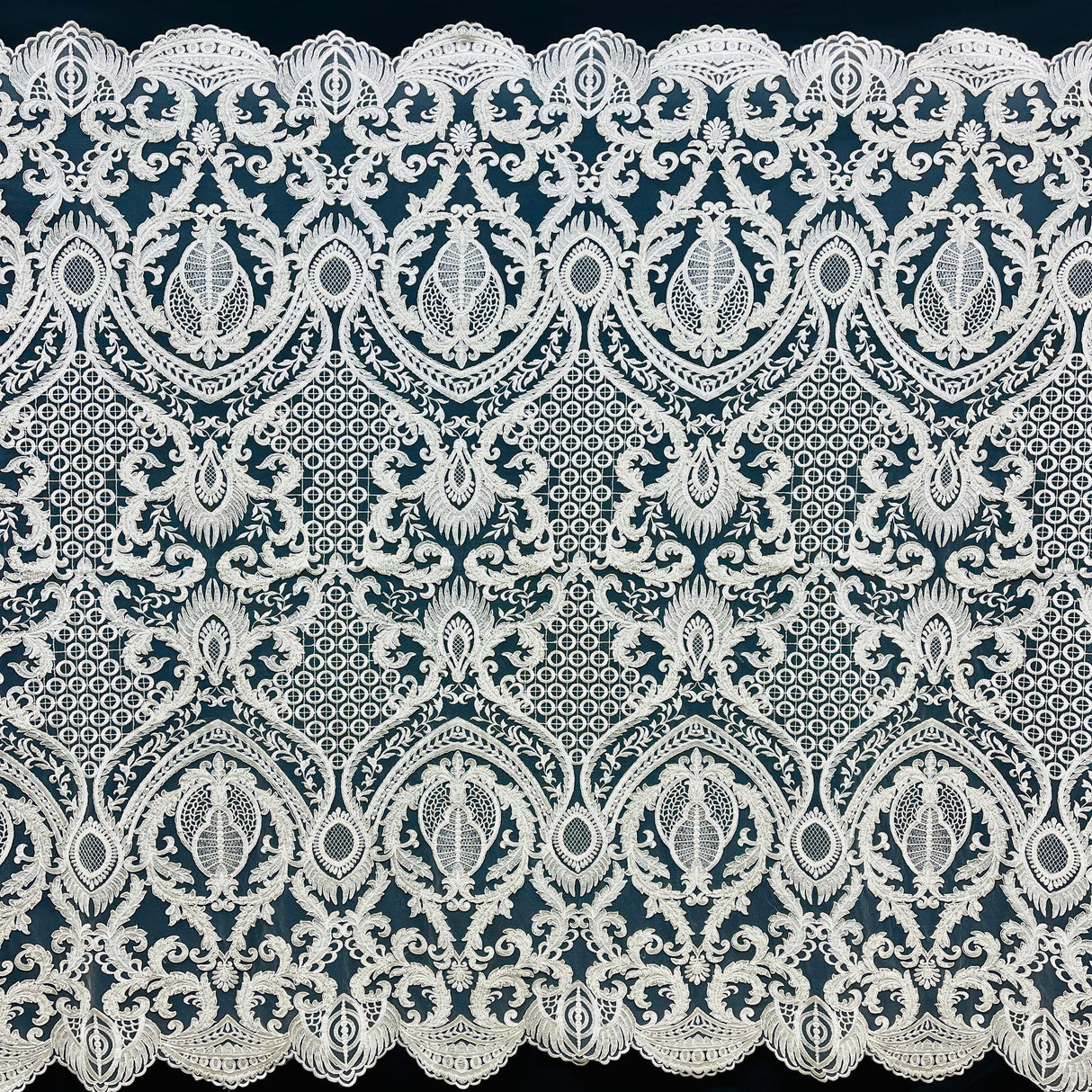 1 Yard Exquisite Beaded Corded Bridal Lace Embroidery on Durable Polyester Mesh 54" Wide