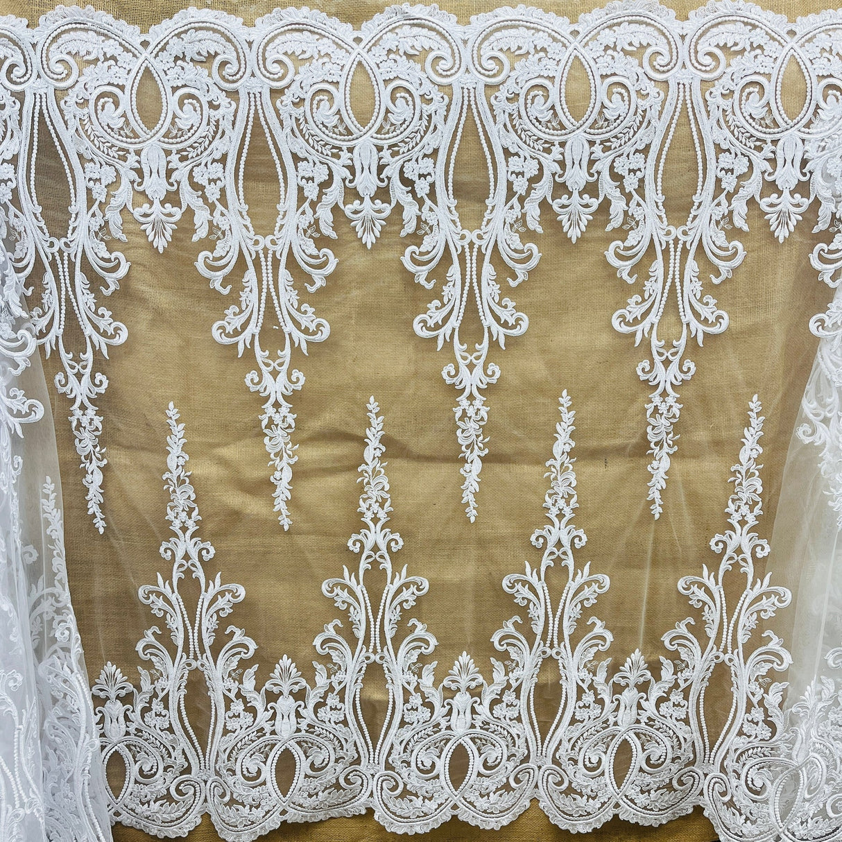 1 Yard Timeless White Corded Bridal Lace Fabric 54 inch Width