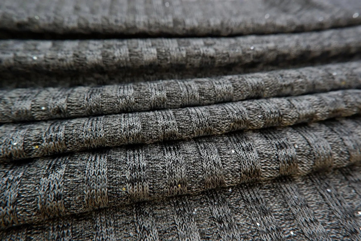 Glitter Rib Knit Fabric 1 Yard Solid Melange Soft Stretch Shimmer 58/60" Wide