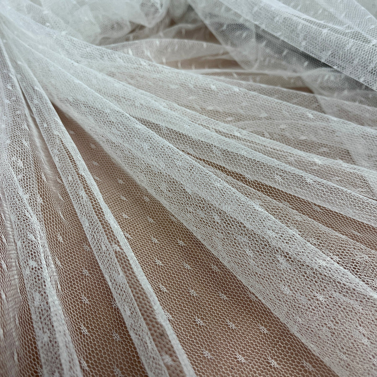 1 Yard Ivory Stretch Dots Point Net Mesh Fabric Lightweight Soft Durable Material 60 Inch Width