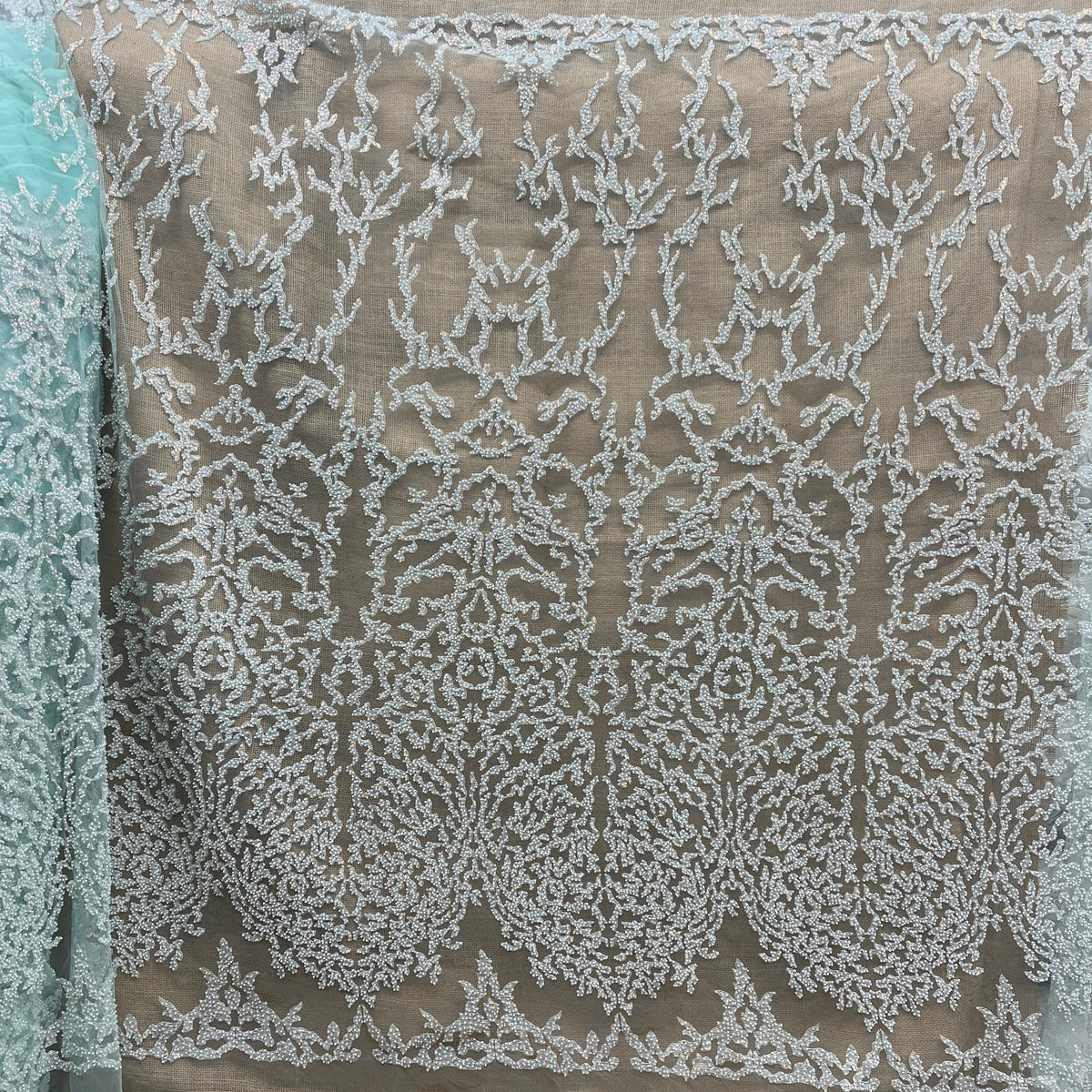 1 Yard Beaded Lace Fabric Embroidered on 100% Polyester Net Mesh 52" Wide