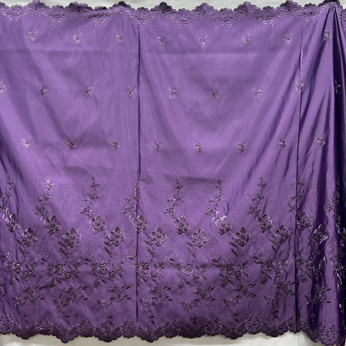 1 Yard Beaded Bridal Lace Fabric Embroidered Floral Satin Gown Couture 54" Width