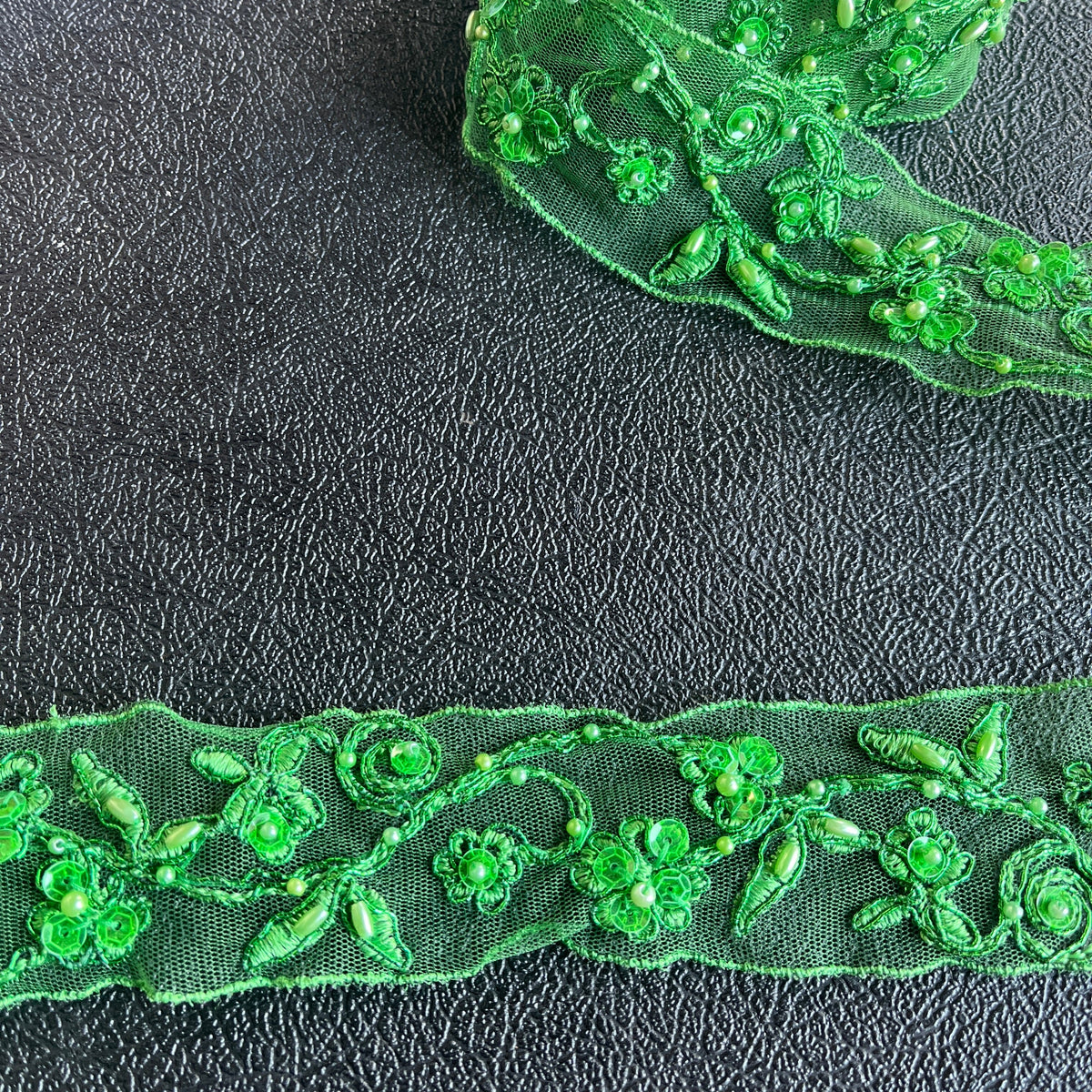 1 Yard Beaded & Corded Lace Trimming on 100% Polyester Net Mesh, Elegant Embroidered Design