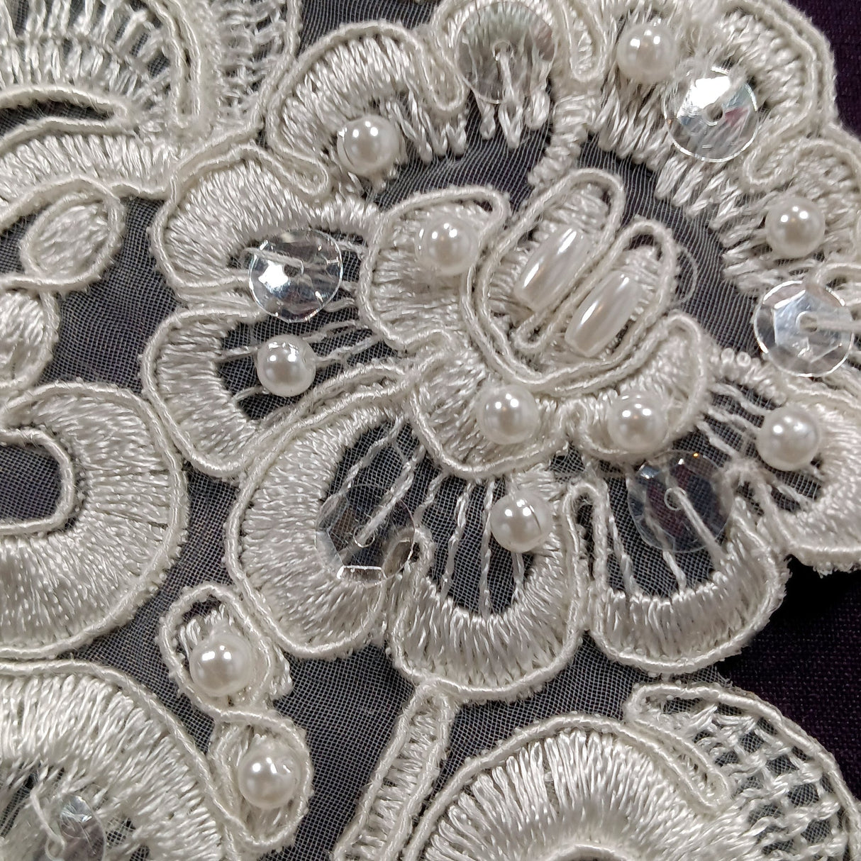 1 Pair Beaded & Corded Floral Lace Applique 11" x 3" Each Side