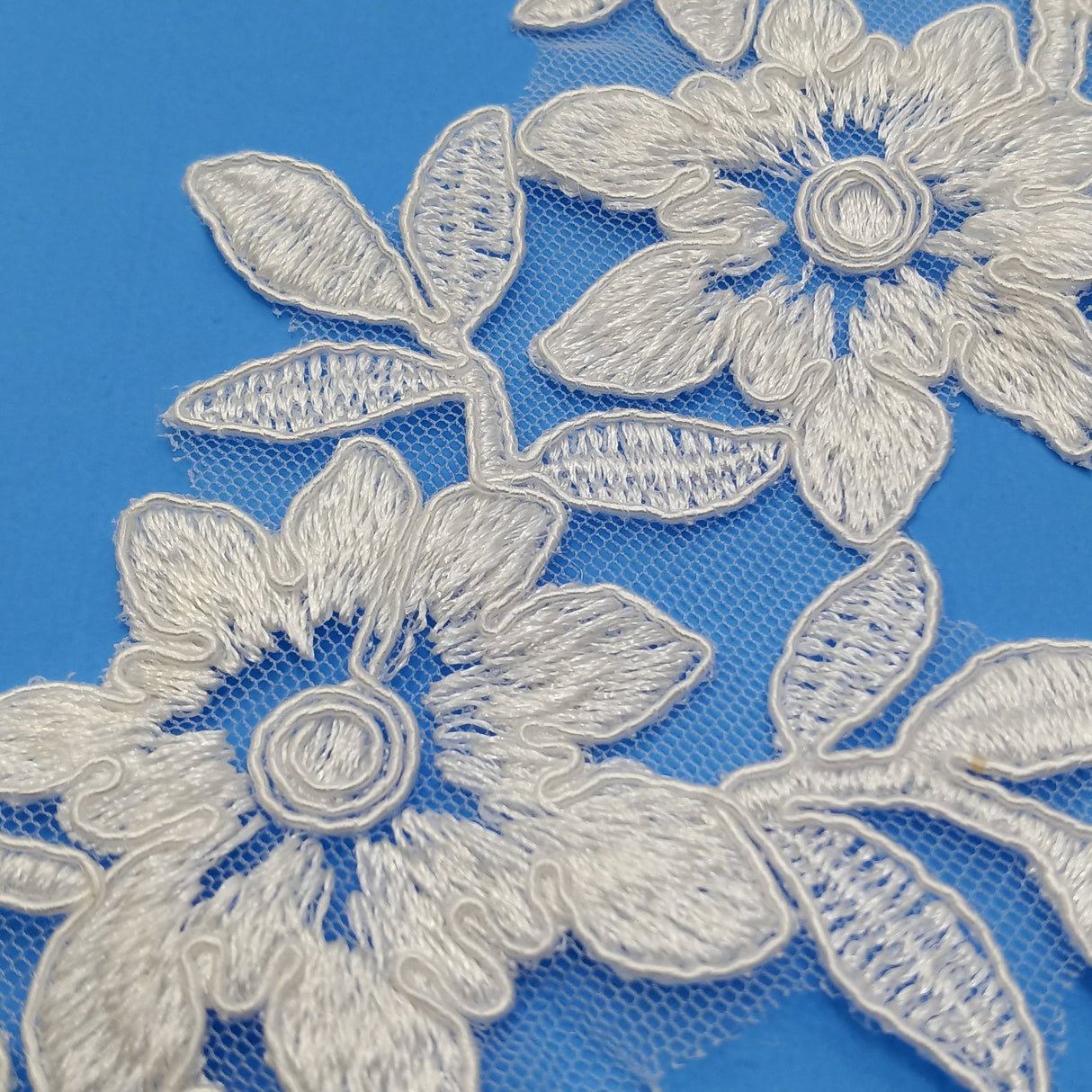 1 Pair 15" x 4" Corded Floral Applique Embroidered on 100% Polyester Net Mesh