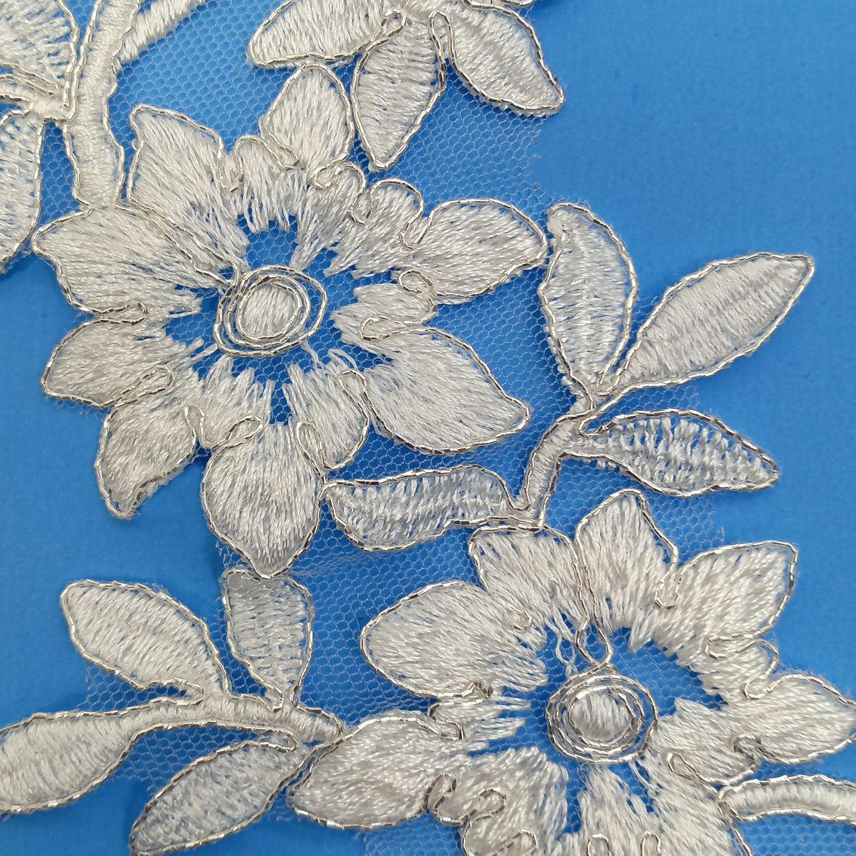 1 Pair 15" x 4" Corded Floral Applique Embroidered on 100% Polyester Net Mesh