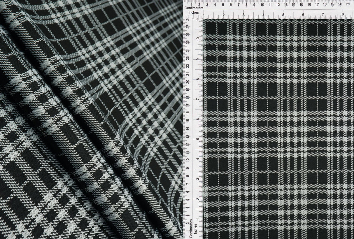 1 Yard Double Knit Plaid Jacquard Fabric 250 GSM, 59/60'' Wide Polyester Spandex Blend