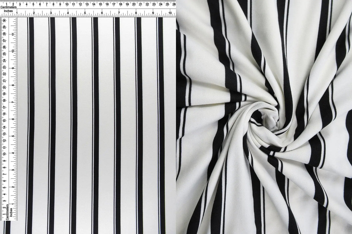 1 Yard Brushed DTY Vertical Stripe Print Knit Fabric 170 GSM, 58/60'' Wide Polyester Spandex Blend Cream