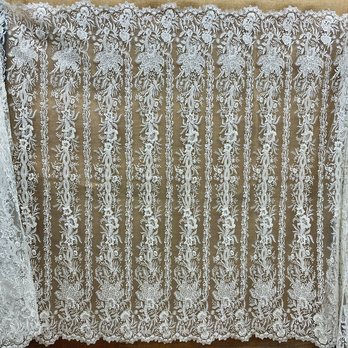 1 Yard Elegant Beaded Lace Fabric with Floral & Sequin Embroidery on Polyester Net Mesh Couture Quality 51" Wide