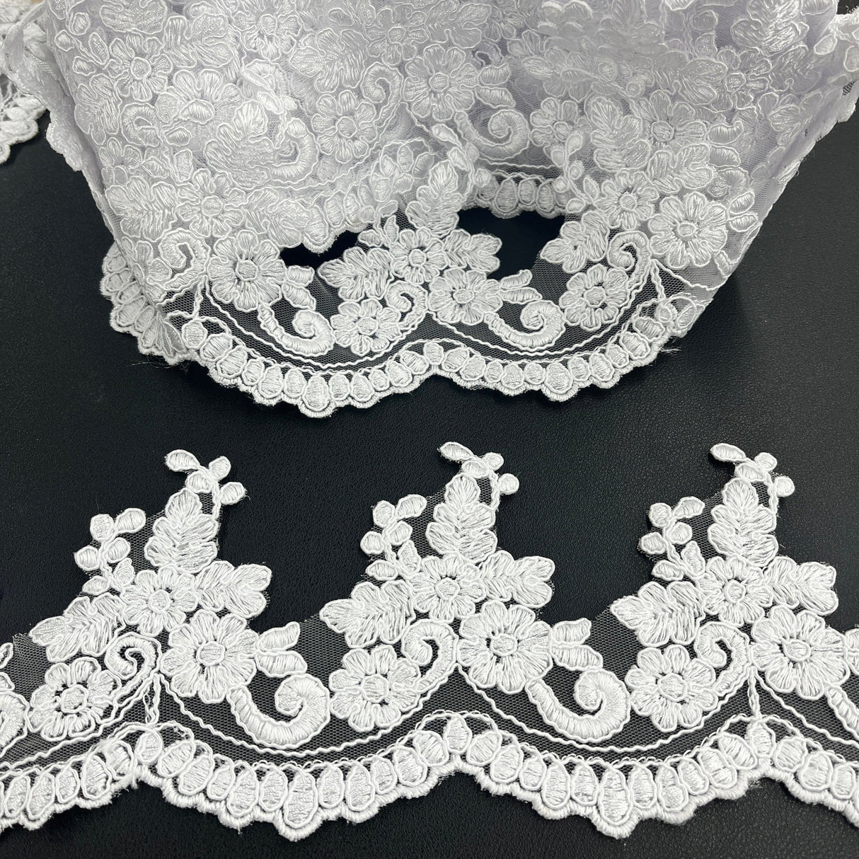 1 Yard Corded Embroidered Lace Trim 4" Wide 100% Polyester Net Mesh for Dresses & Costumes