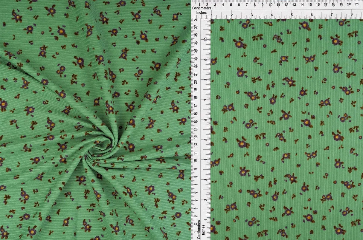 1 Yard Mint Ditsy Floral 4X2 Yummy Rib Knit Fabric Soft Stretch 58/60 Inches Wide