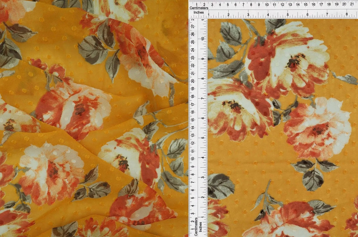 1 Yard Chiffon Flat Swiss Dot Floral Fabric, 57/58'' Wide 100% Polyester